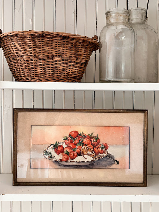 Vintage Strawberries & Cream Framed Watercolor