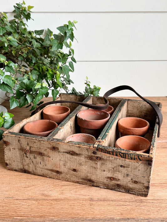 Vintage Handmade Wood Caddy & Pots