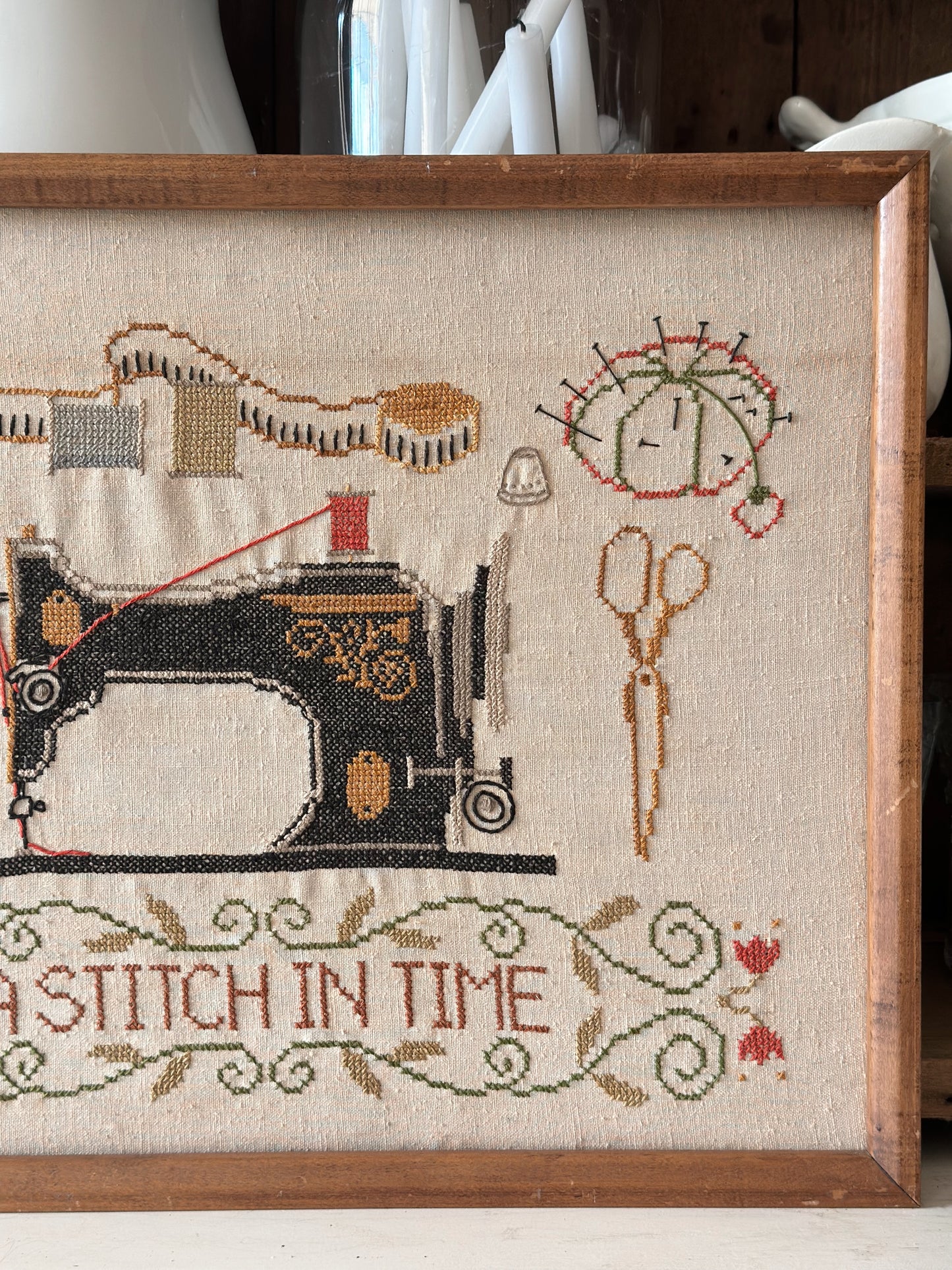 Vintage Embroidered “A Stitch In Time”