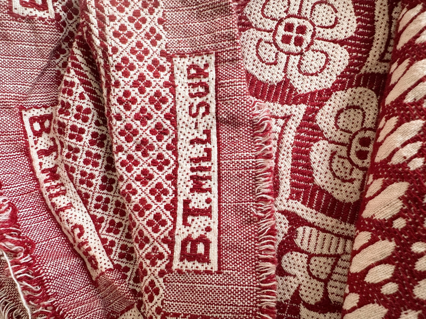Vintage  Woven Jacquard Coverlet/Fabric