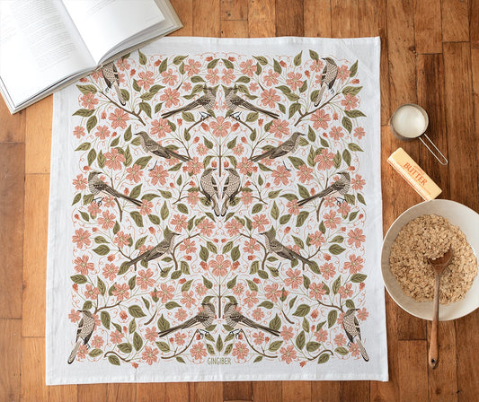 Apple Blossom Oversize Tea Towel (hand illustrated)