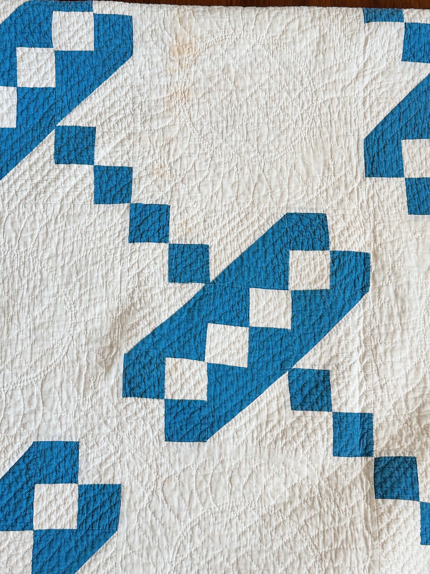 Antique Blue & White Roman Stripe Quilt, Hand Pieced & Hand Quilted