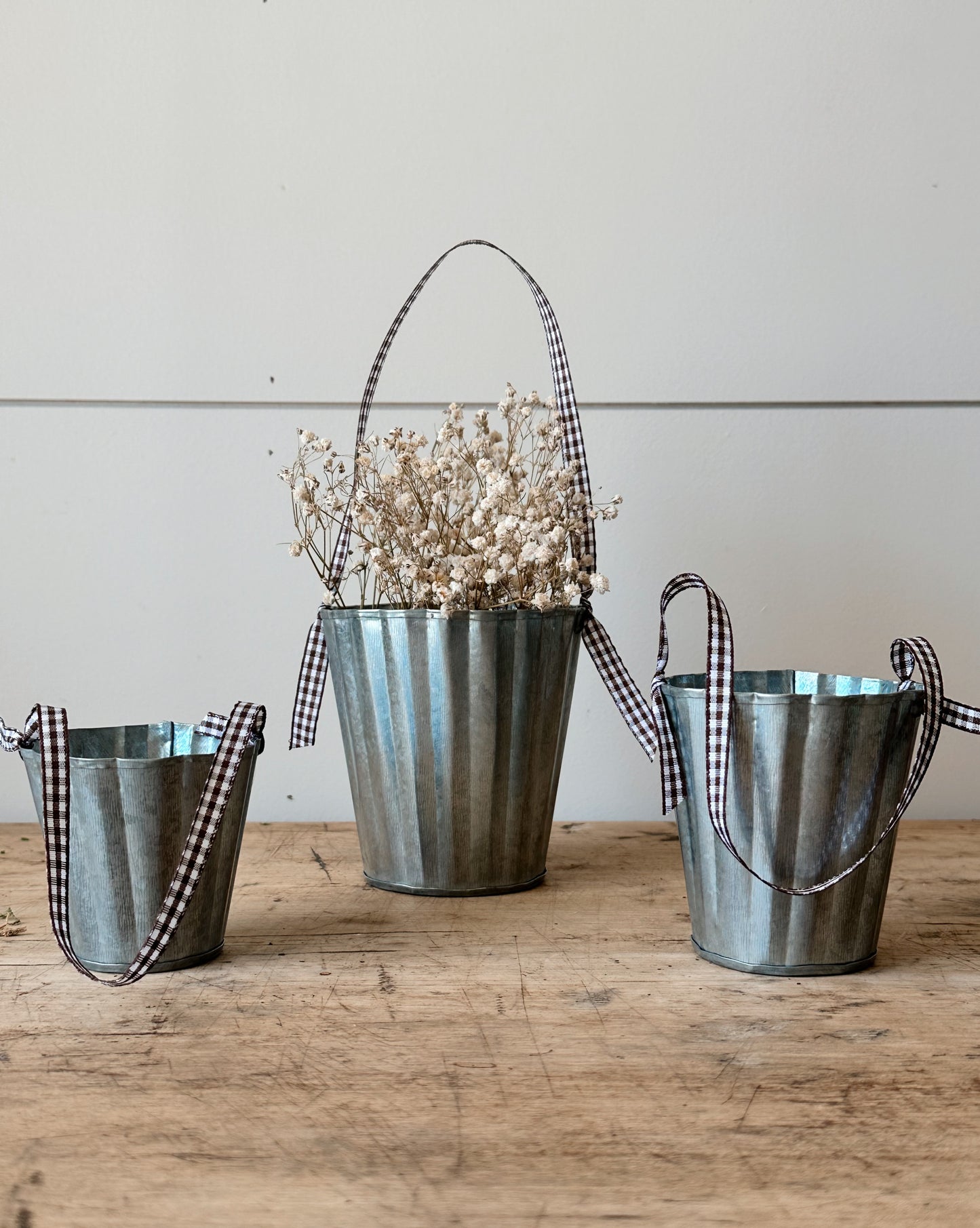 Set of Three Fluted Tin Baskets