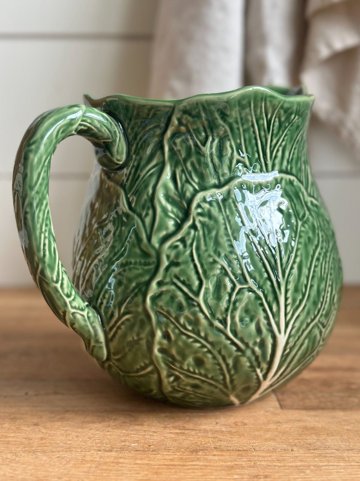 Green Cabbage Ware Pitcher
