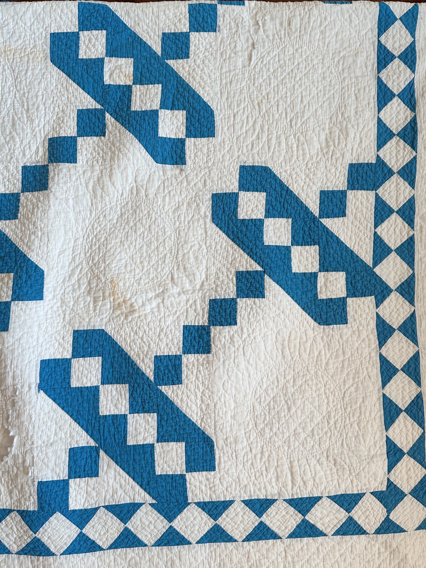 Antique Blue & White Roman Stripe Quilt, Hand Pieced & Hand Quilted