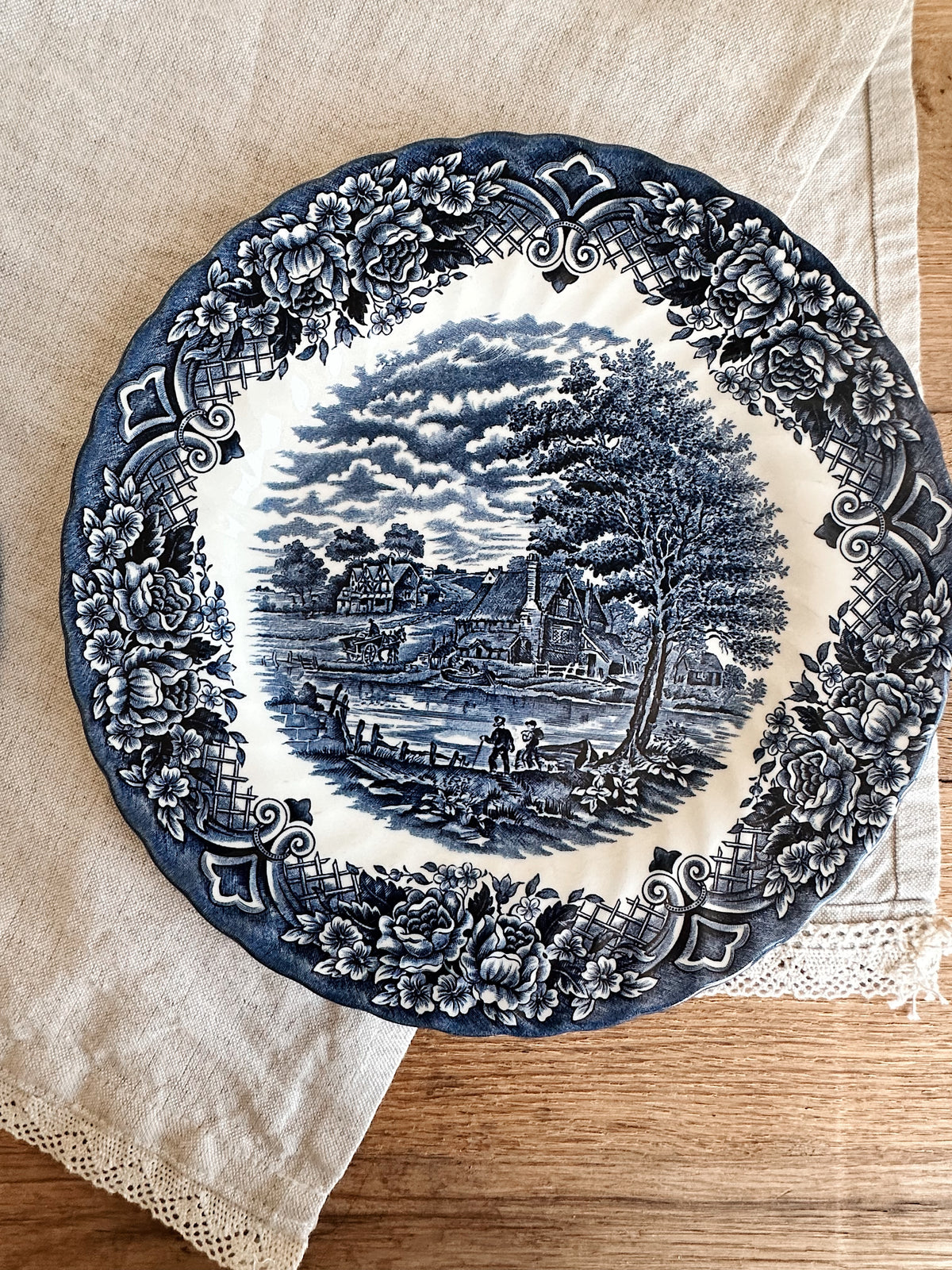 Pair of Vintage Royal Staffordshire Blue & White Transferware Dinner Plates