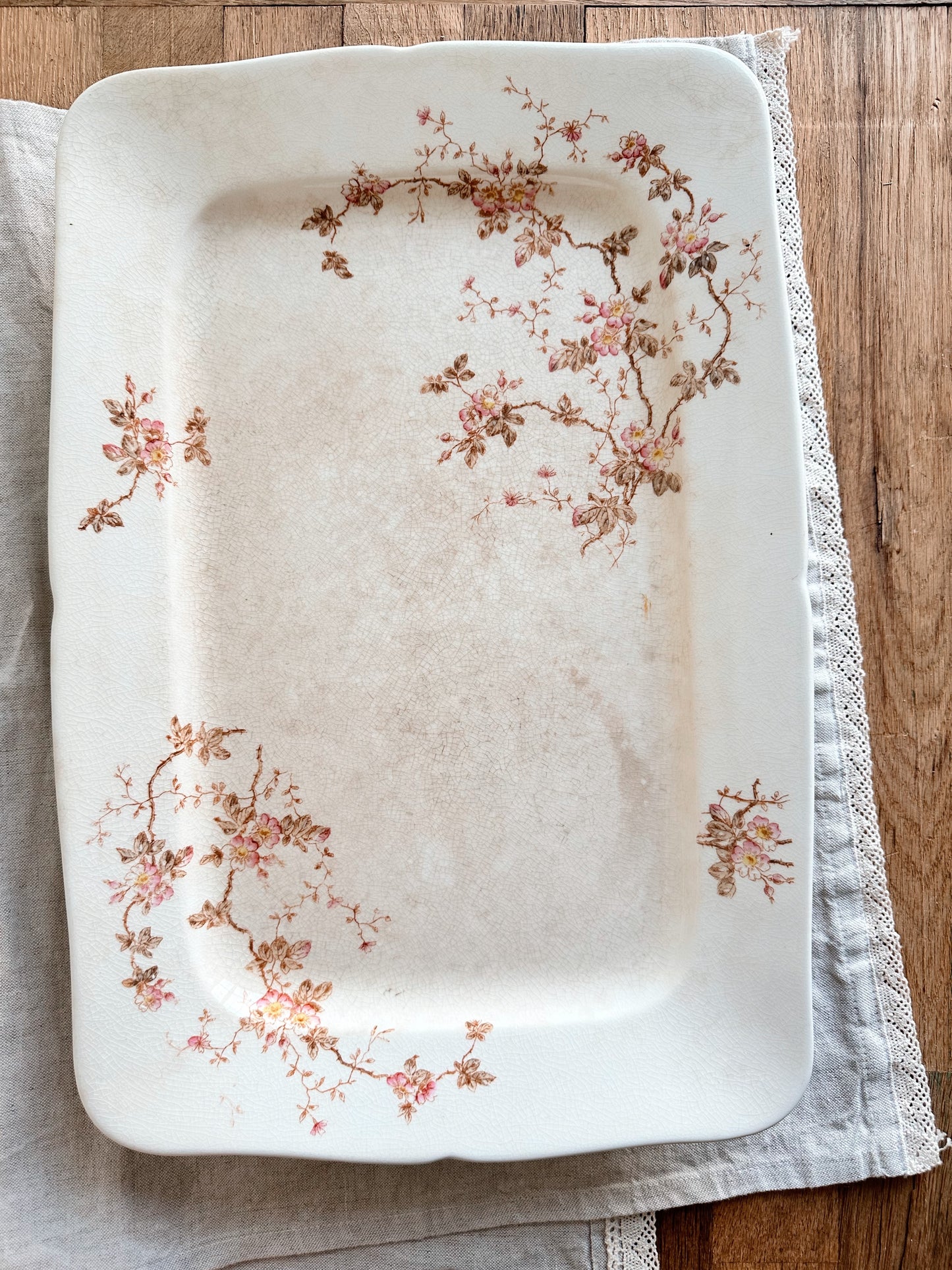 Beautifully Stained Large Antique Ironstone Platter
