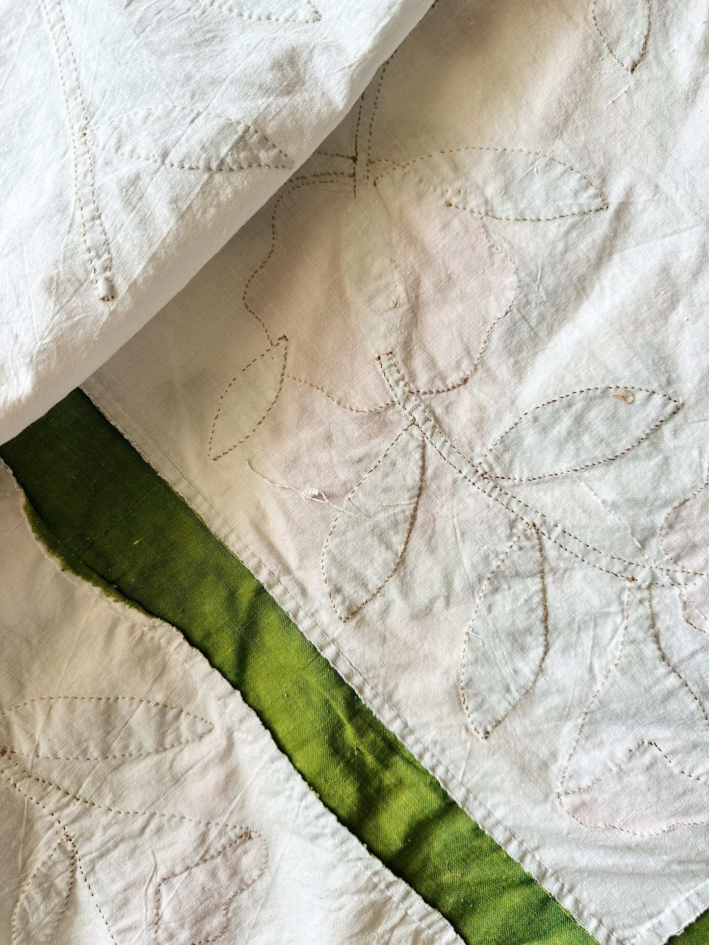 Vintage Hand Appliqué Flower Trellis Quilt Top