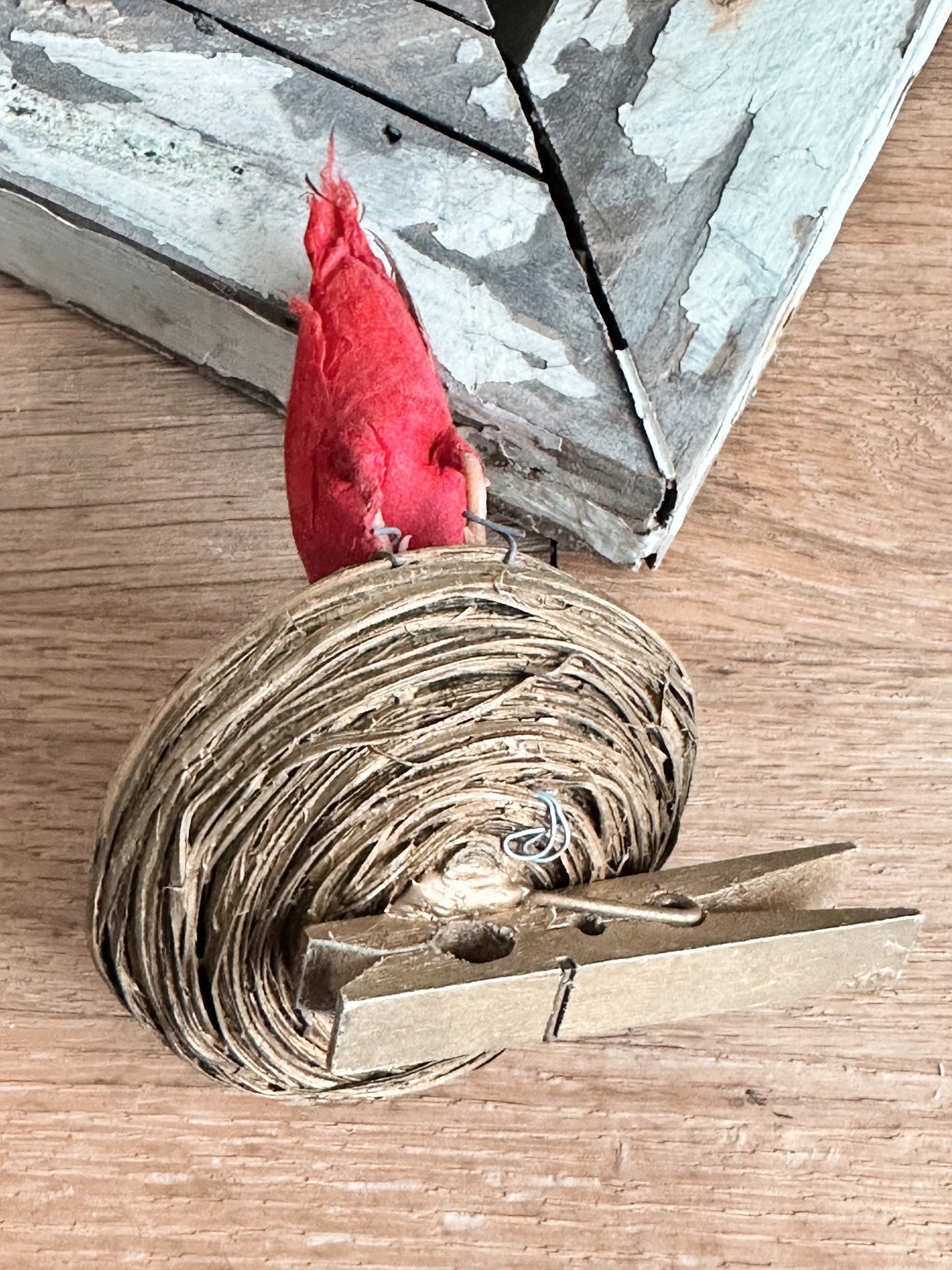 Rare Antique Spun Cotton Bird on a Nest Ornament