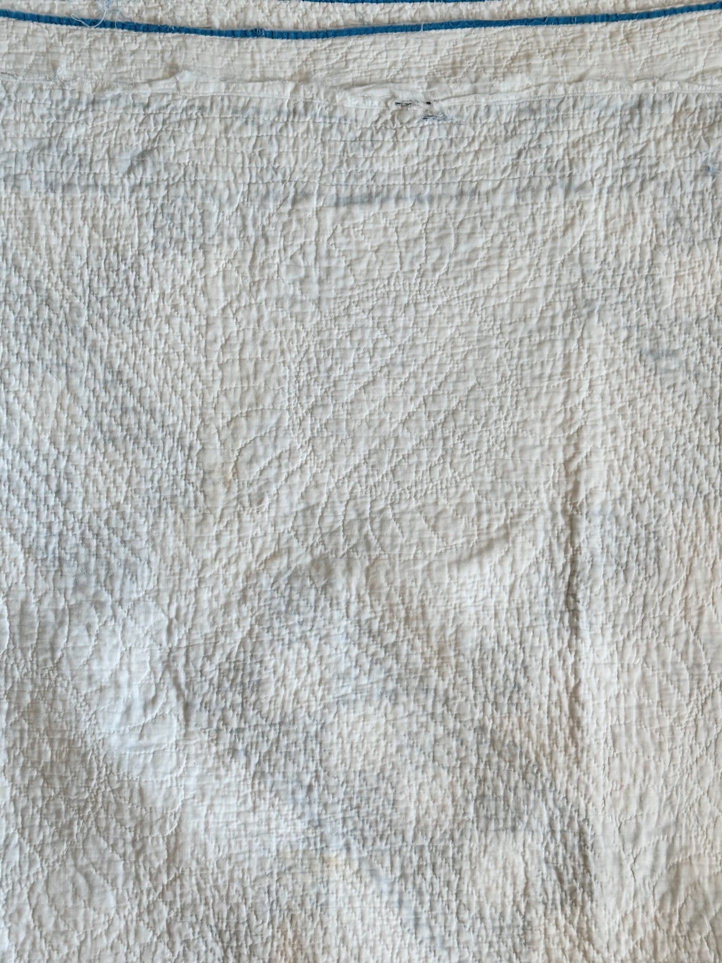 Antique Blue & White Roman Stripe Quilt, Hand Pieced & Hand Quilted