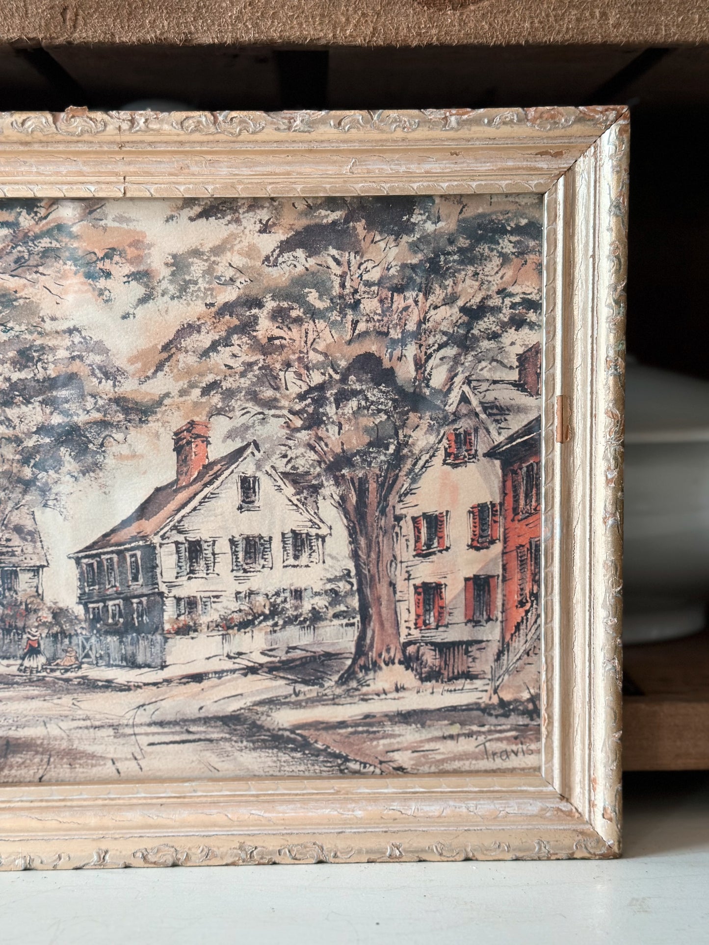 Vintage Framed White House with Picket Fence