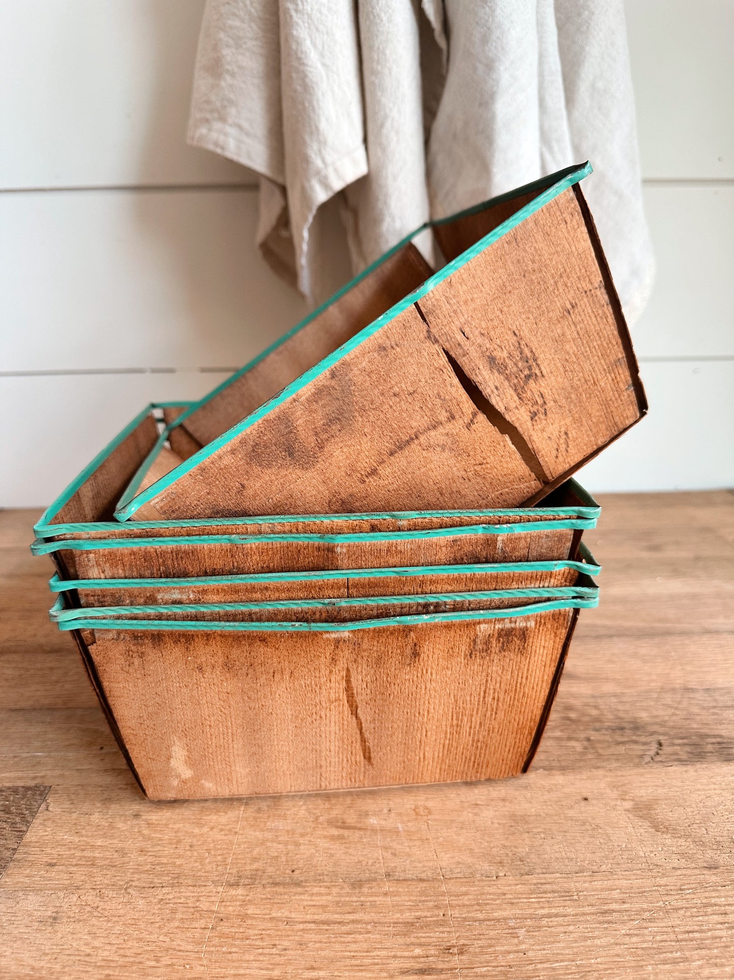Collection of Six Large Split Cedar Berry Baskets