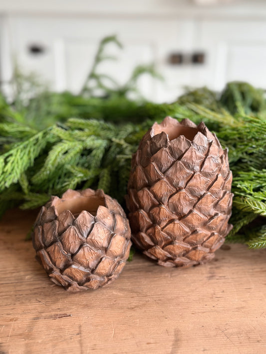 Set of Two Chunky Pinecone Tea Light Holders (natural)