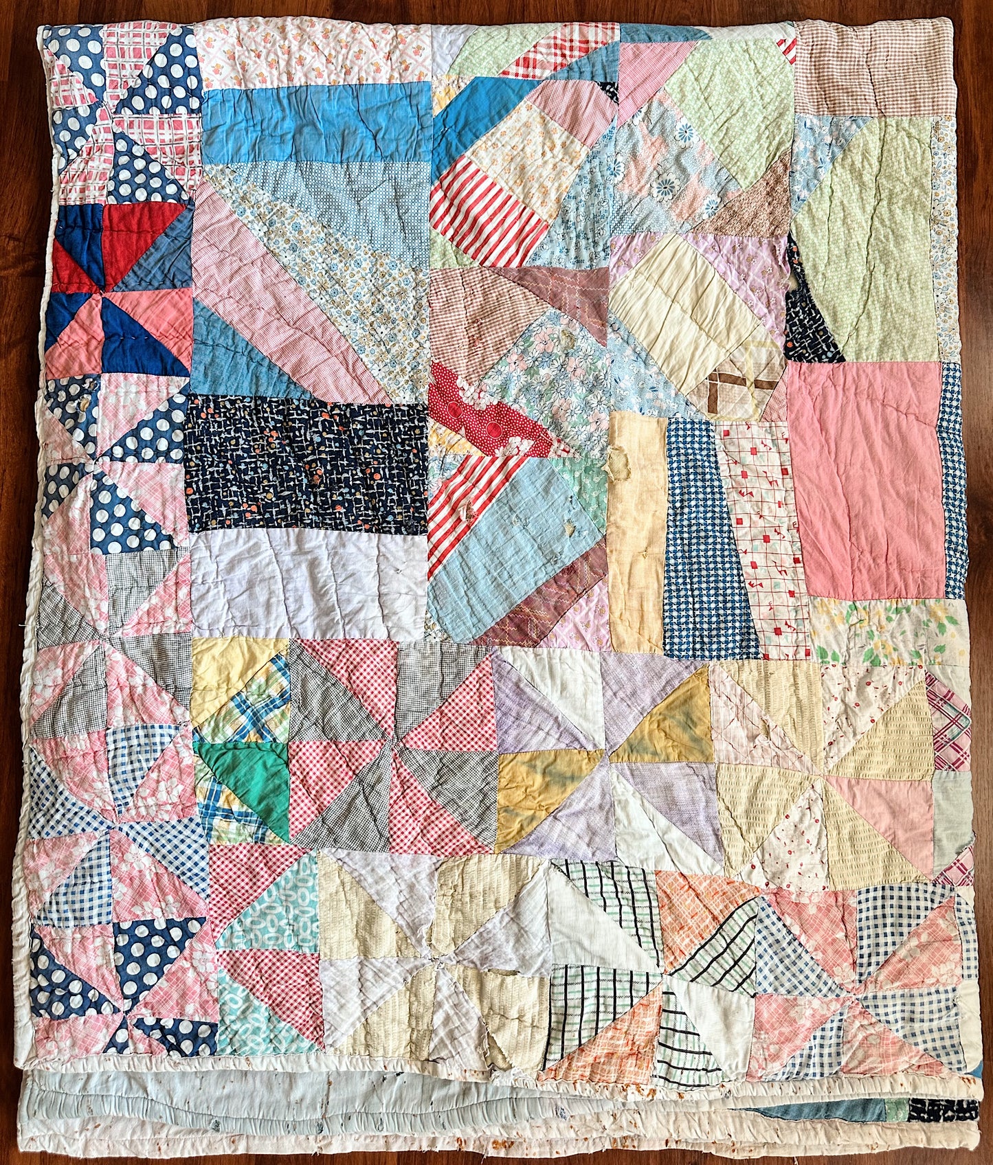 Vintage Hand Stitched Cotton Star & Crazy Scrap Quilt