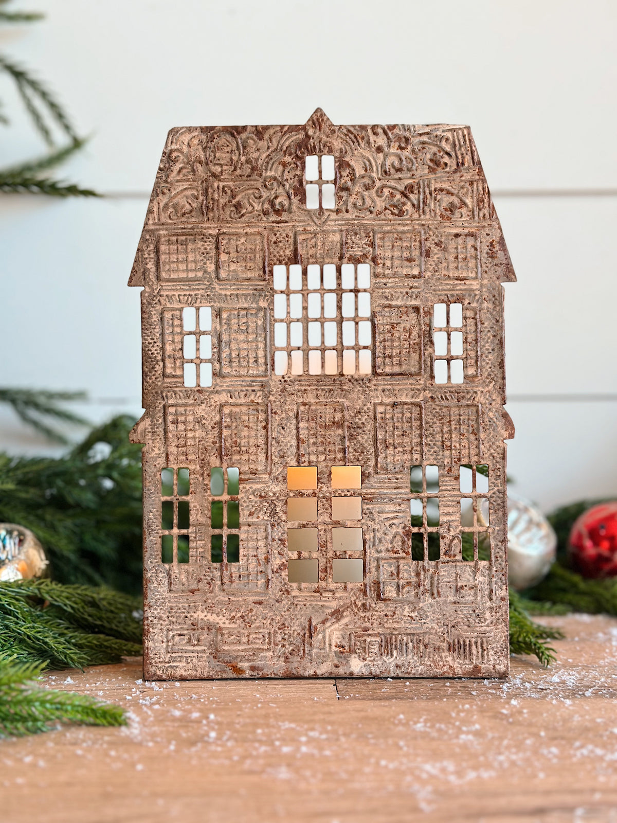 Embossed Tin House Candle Holders