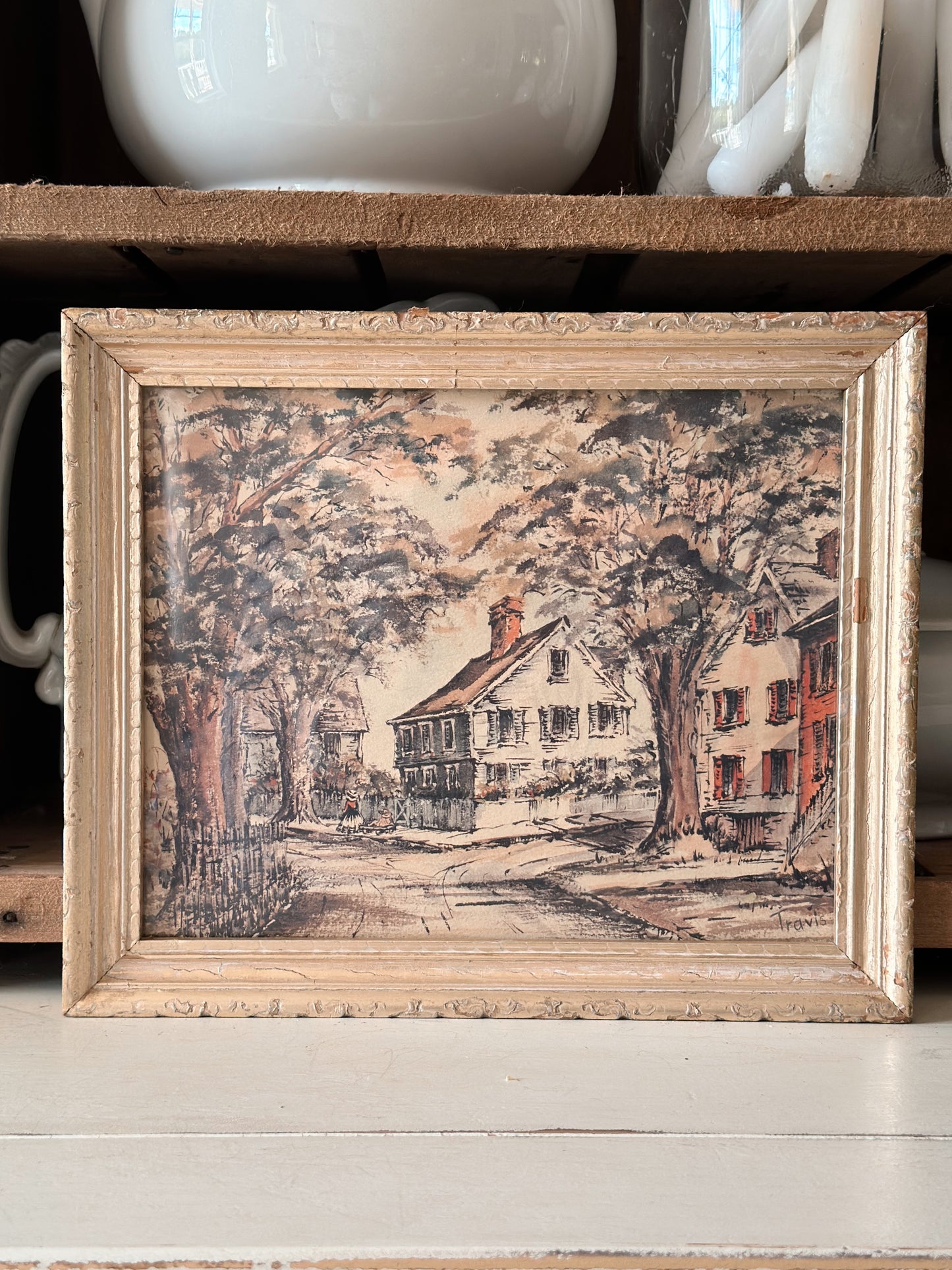 Vintage Framed White House with Picket Fence