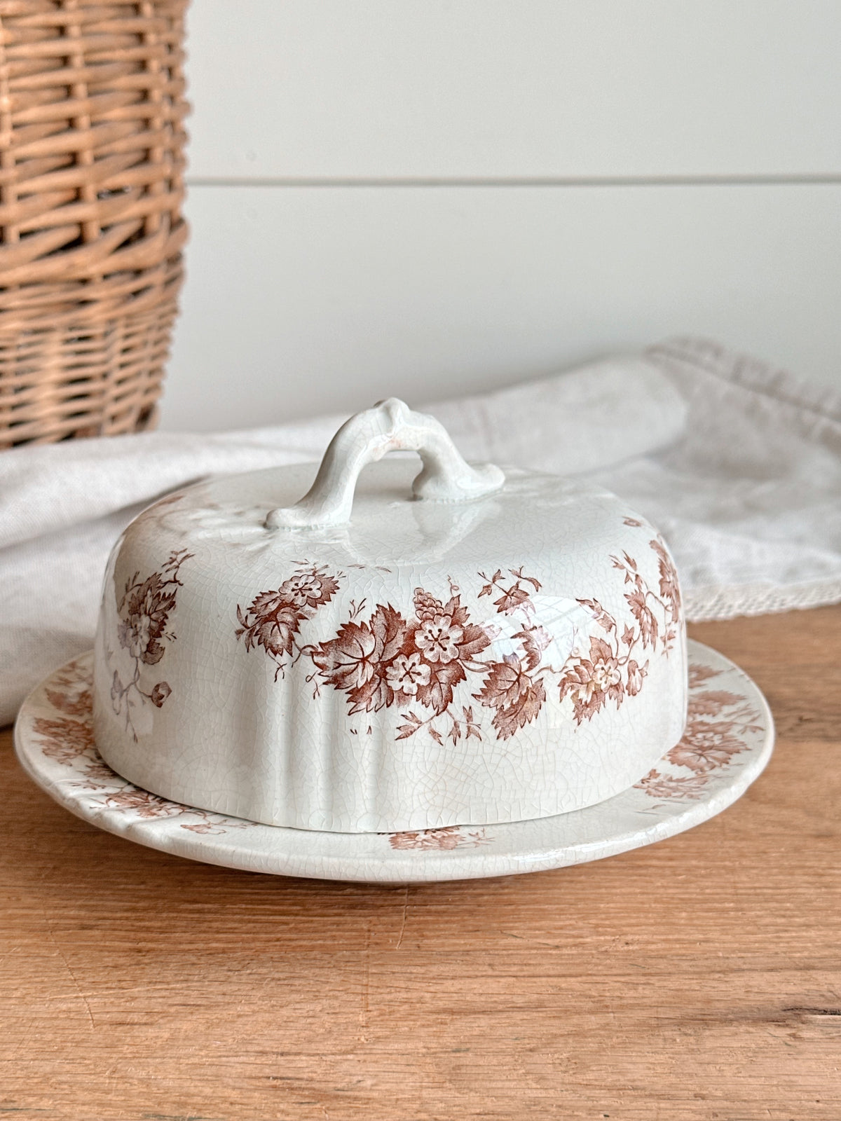 Antique Transferware Covered Butter Dish