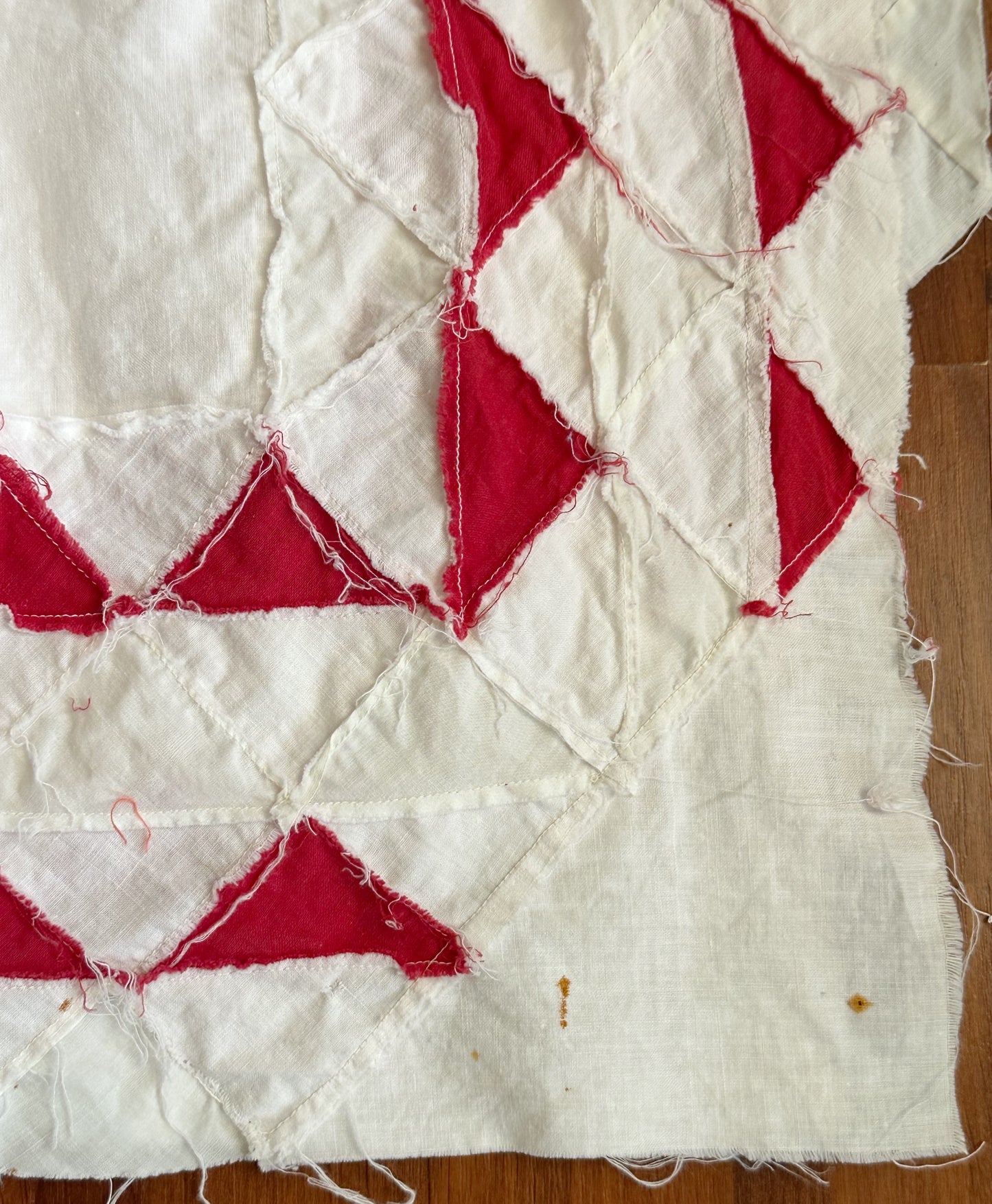 Antique Hand Pieced Turkey Red & White Sawtooth Quilt Top