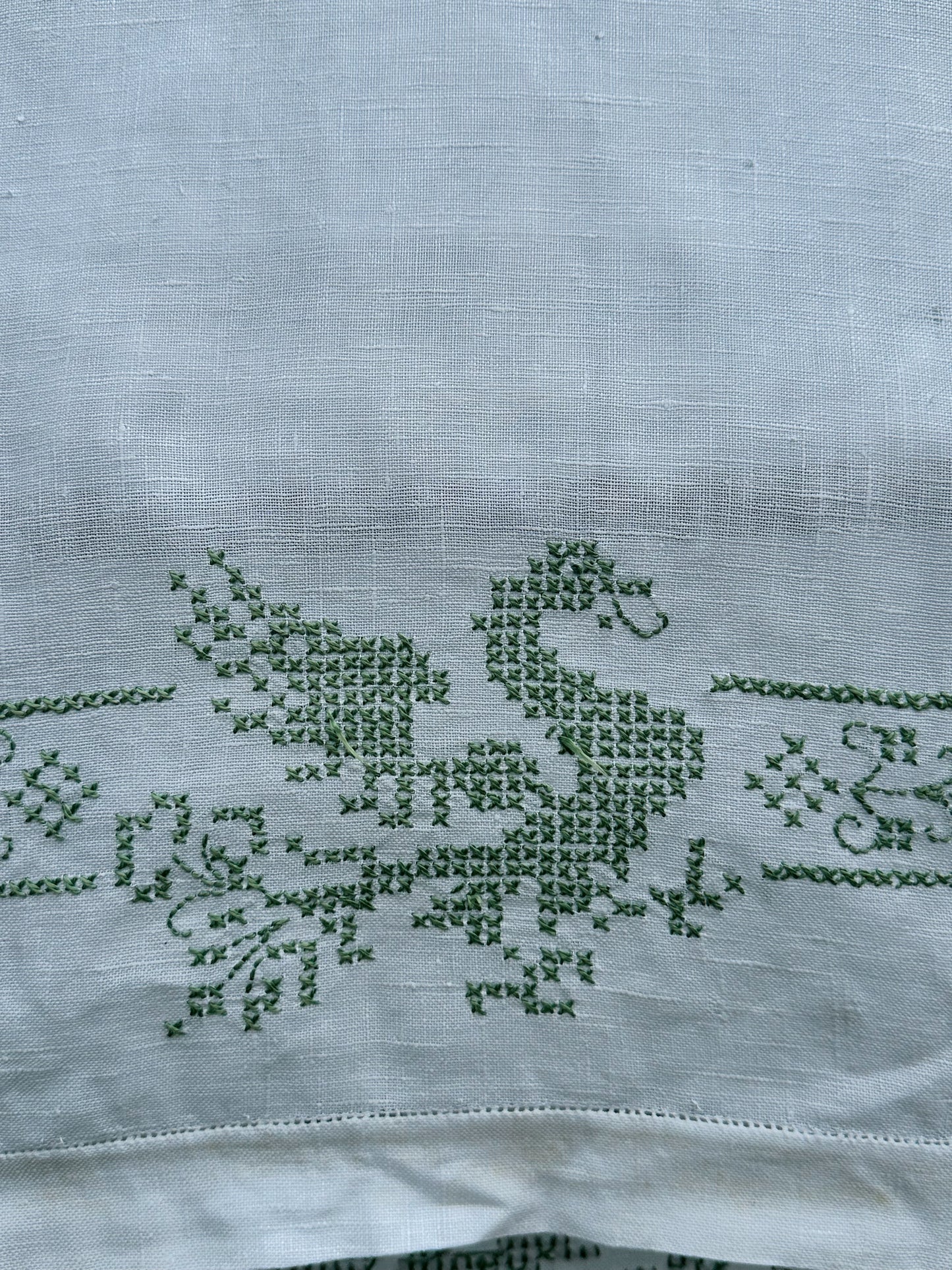 Vintage Cross Stitched Swan Table Runner