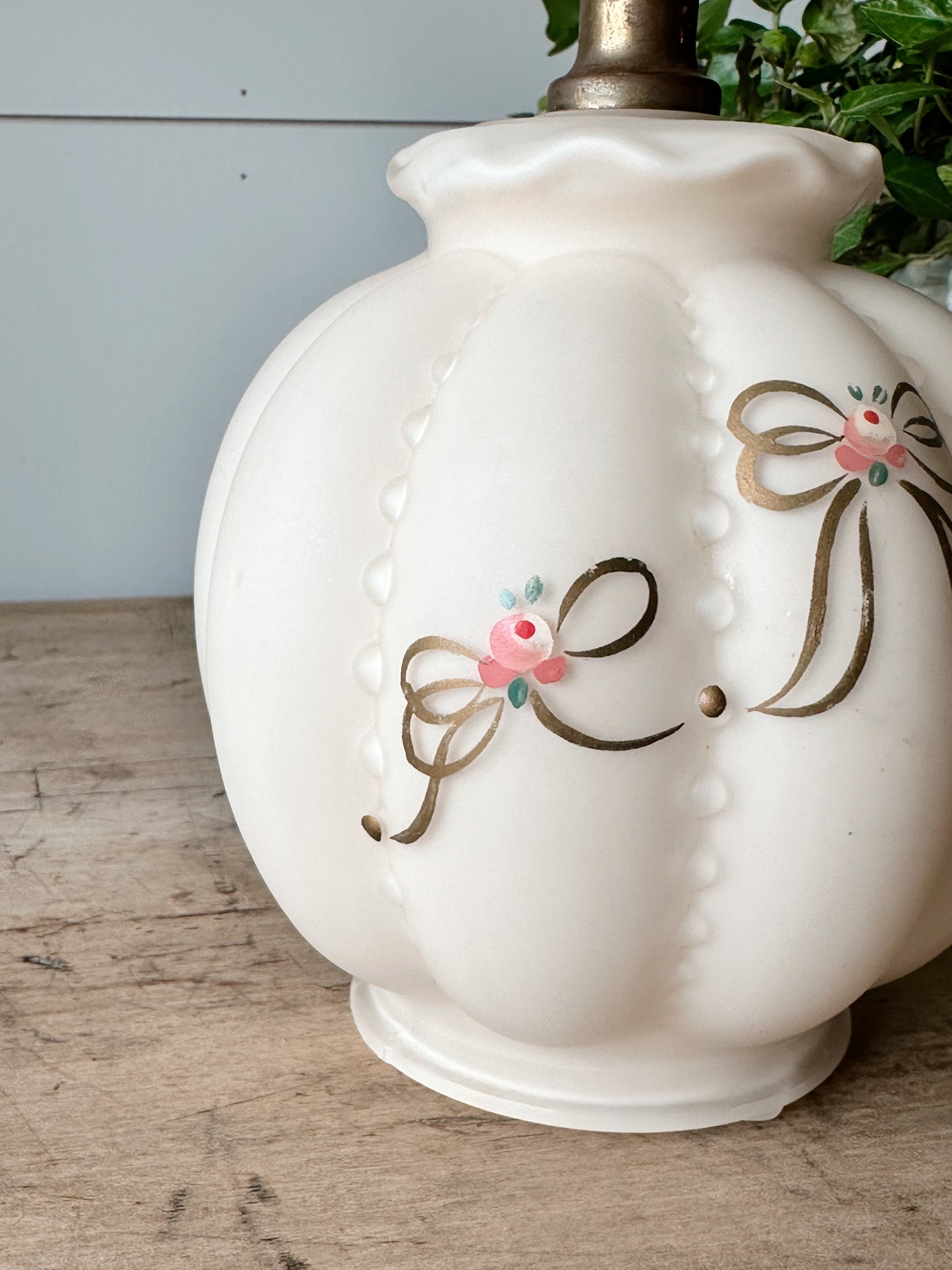 Vintage Glass Lamp with Hand Painted Bow Details