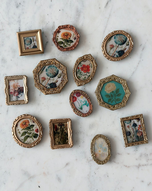 Itty Bitty Handmade Vintage Framed Floral Magnets (Set of 4)