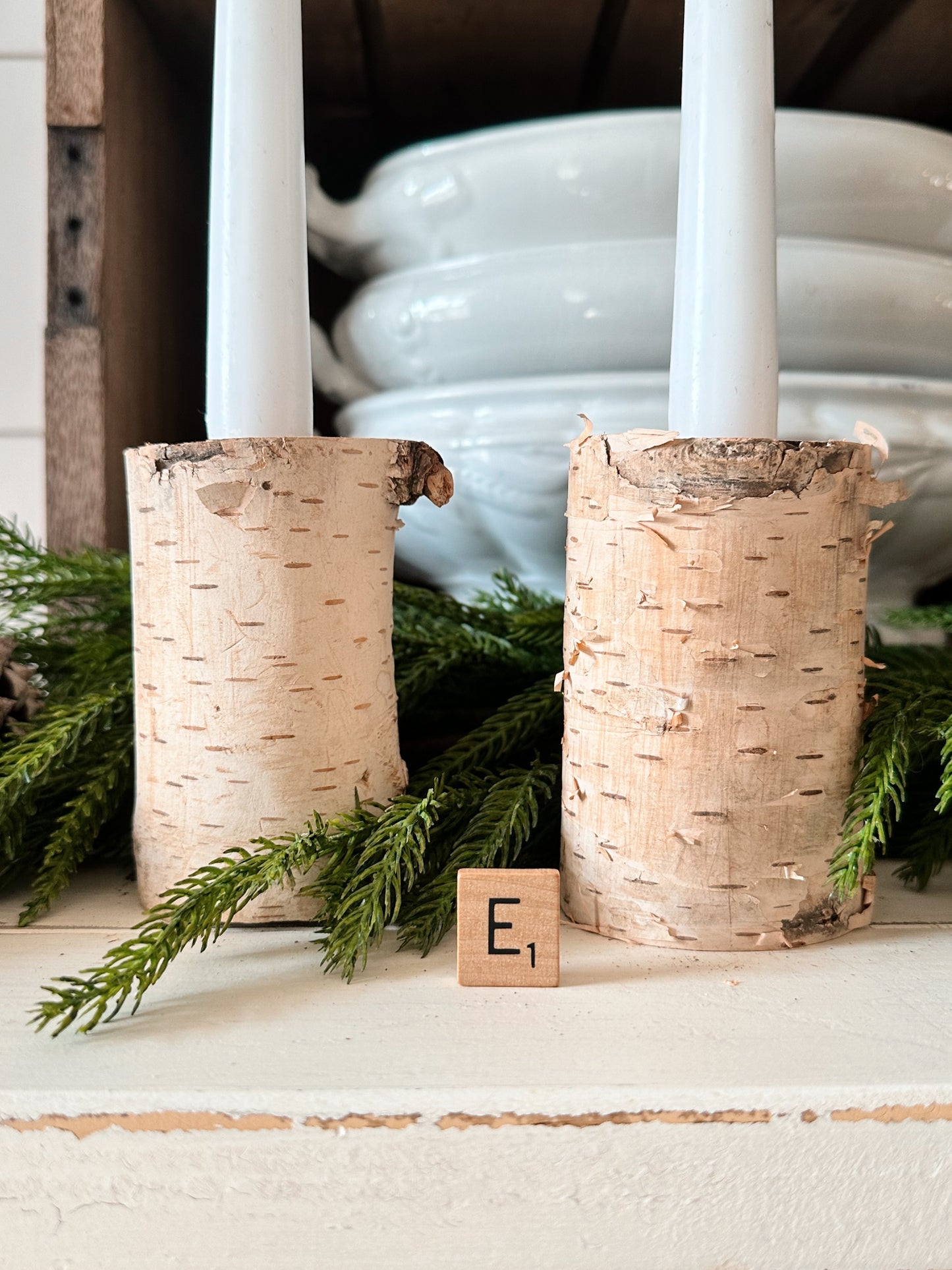 Pair of Handmade Birch Limb Candle Holders