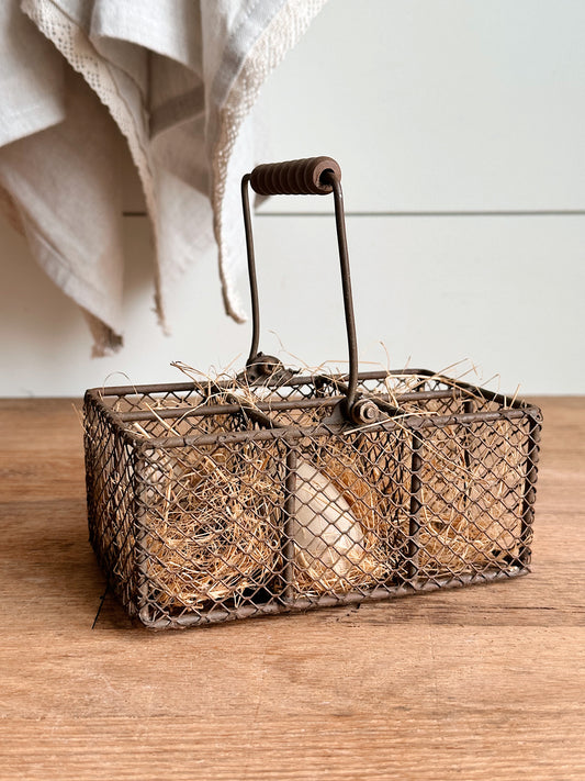 Vintage Metal Wire Carrier & Faux Eggs