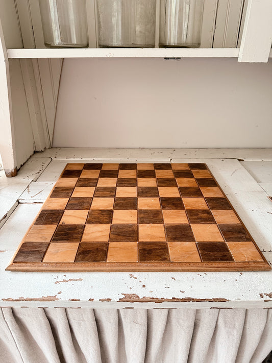 Vintage Carved Wood Chess Board