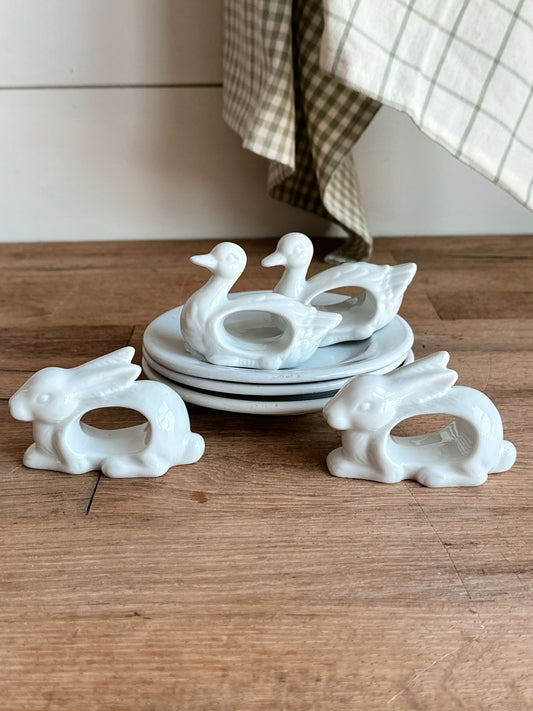 Vintage Duck & Bunny Porcelain Napkin Rings (Japan)