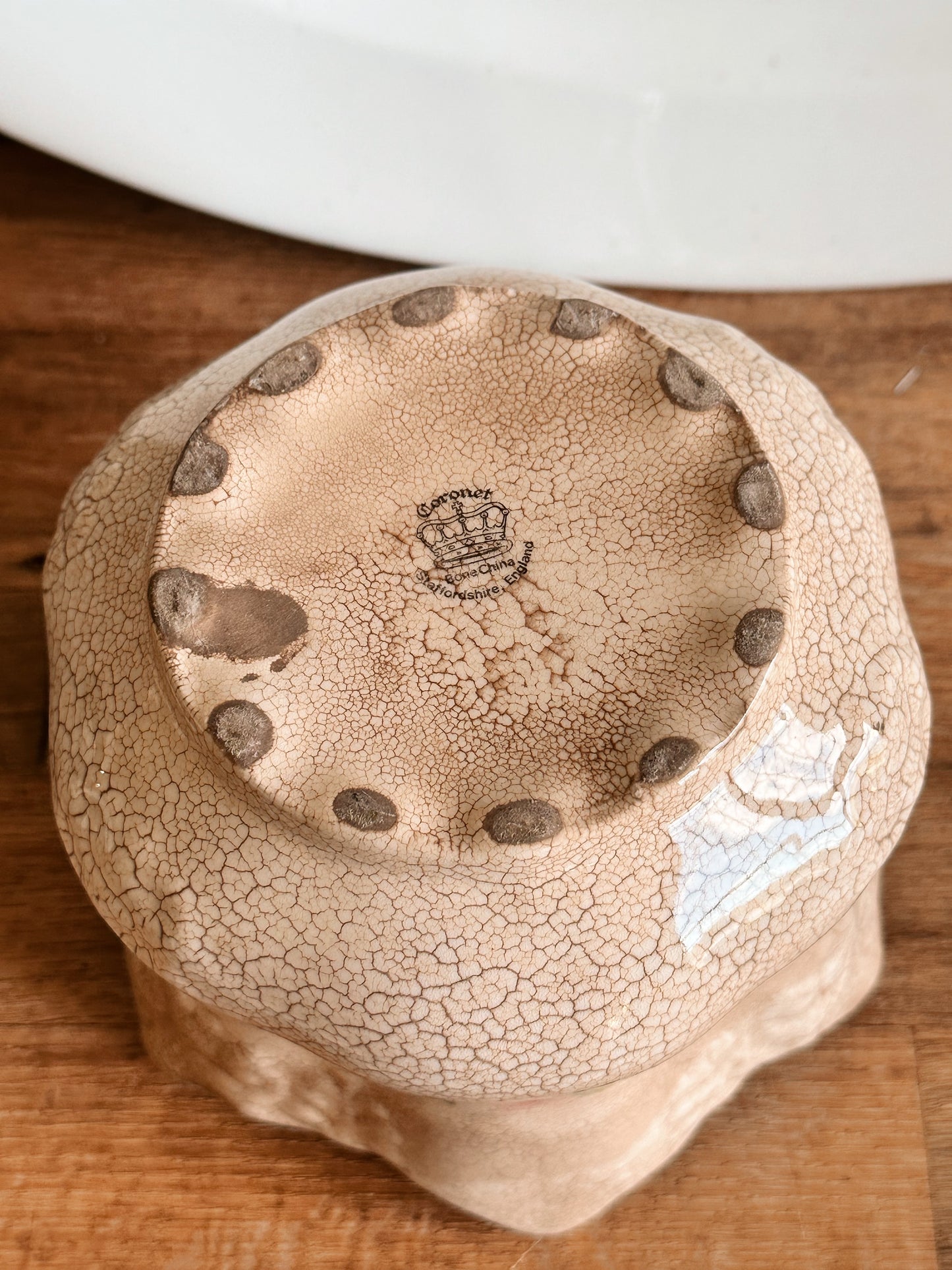 Antique Stained Coronet Bone China Vessel, Staffordshire England