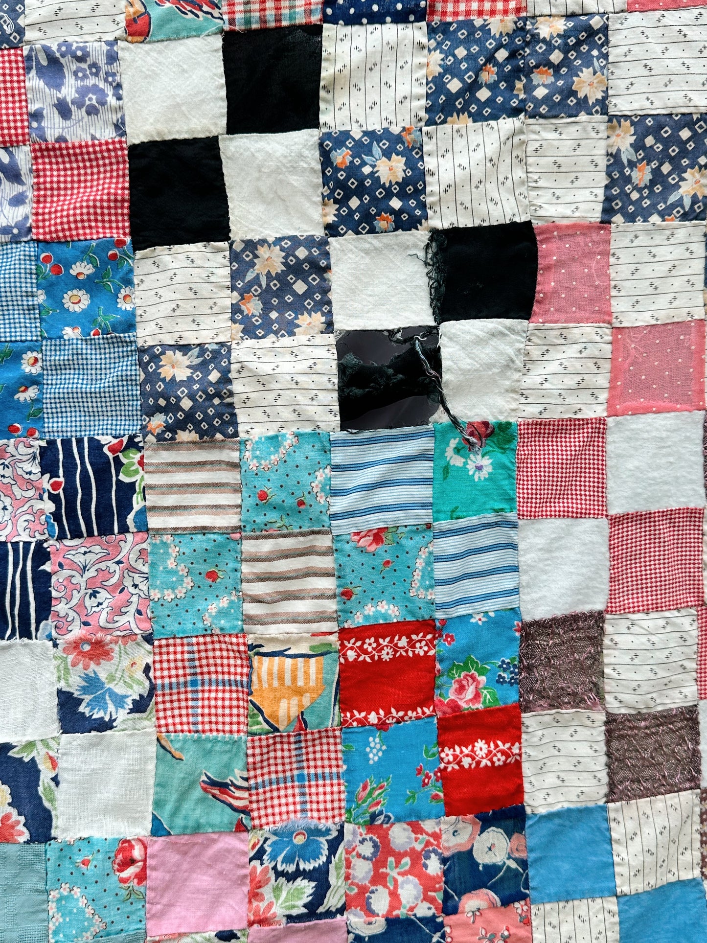 Vintage 1930s–40s Postage Stamp Scrap Quilt Top