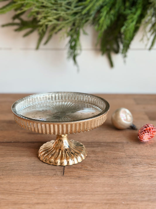 Antiqued Glass Cake/Candle Stand