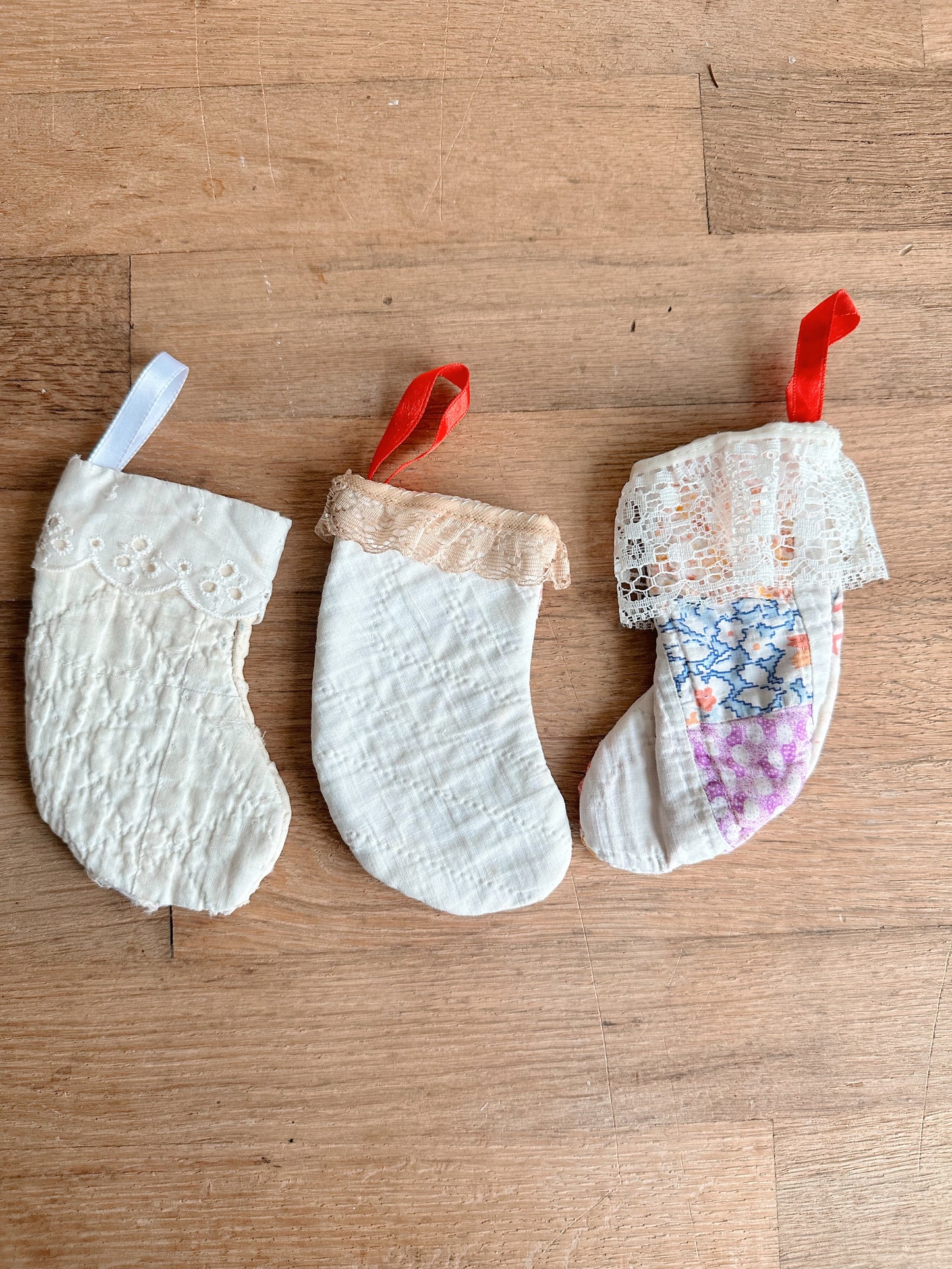 Pair of Petite Vintage Handmade Quilt Stockings