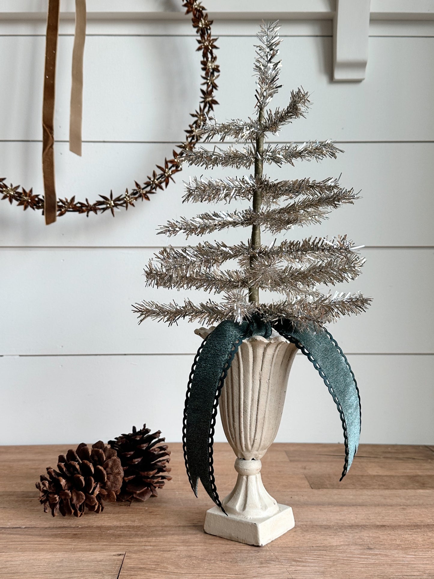 Vintage Cast Iron Vase Tinsel Tree