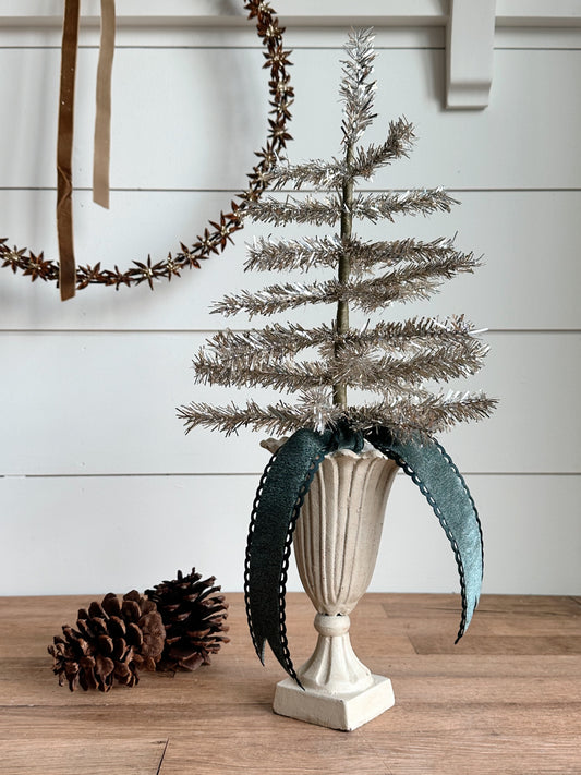 Vintage Cast Iron Vase Tinsel Tree