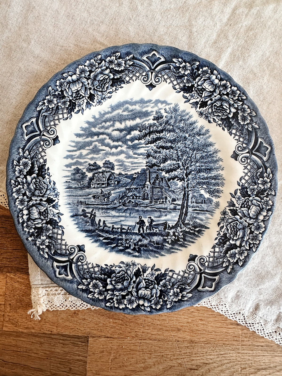 Pair of Vintage Royal Staffordshire Blue & White Transferware Dinner Plates