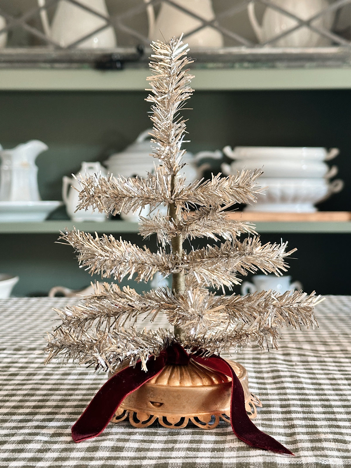 Vintage Lamp Base Tinsel Tree