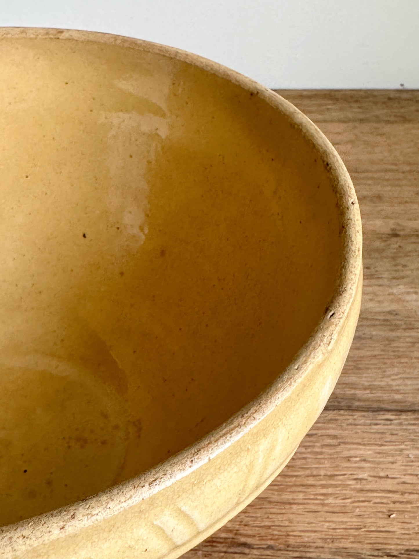 Vintage Golden Yellow Stoneware Bowl with White & Brown Stripes