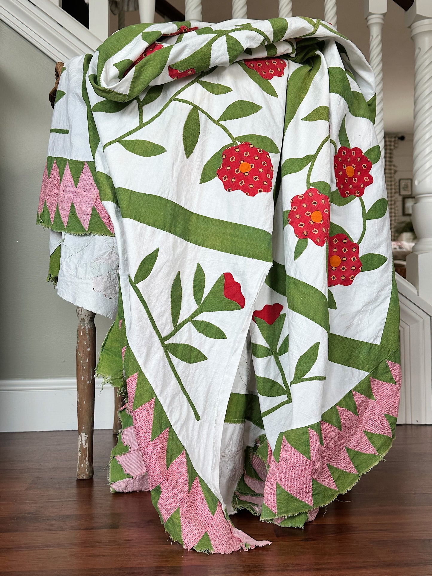 Vintage Hand Appliqué Flower Trellis Quilt Top