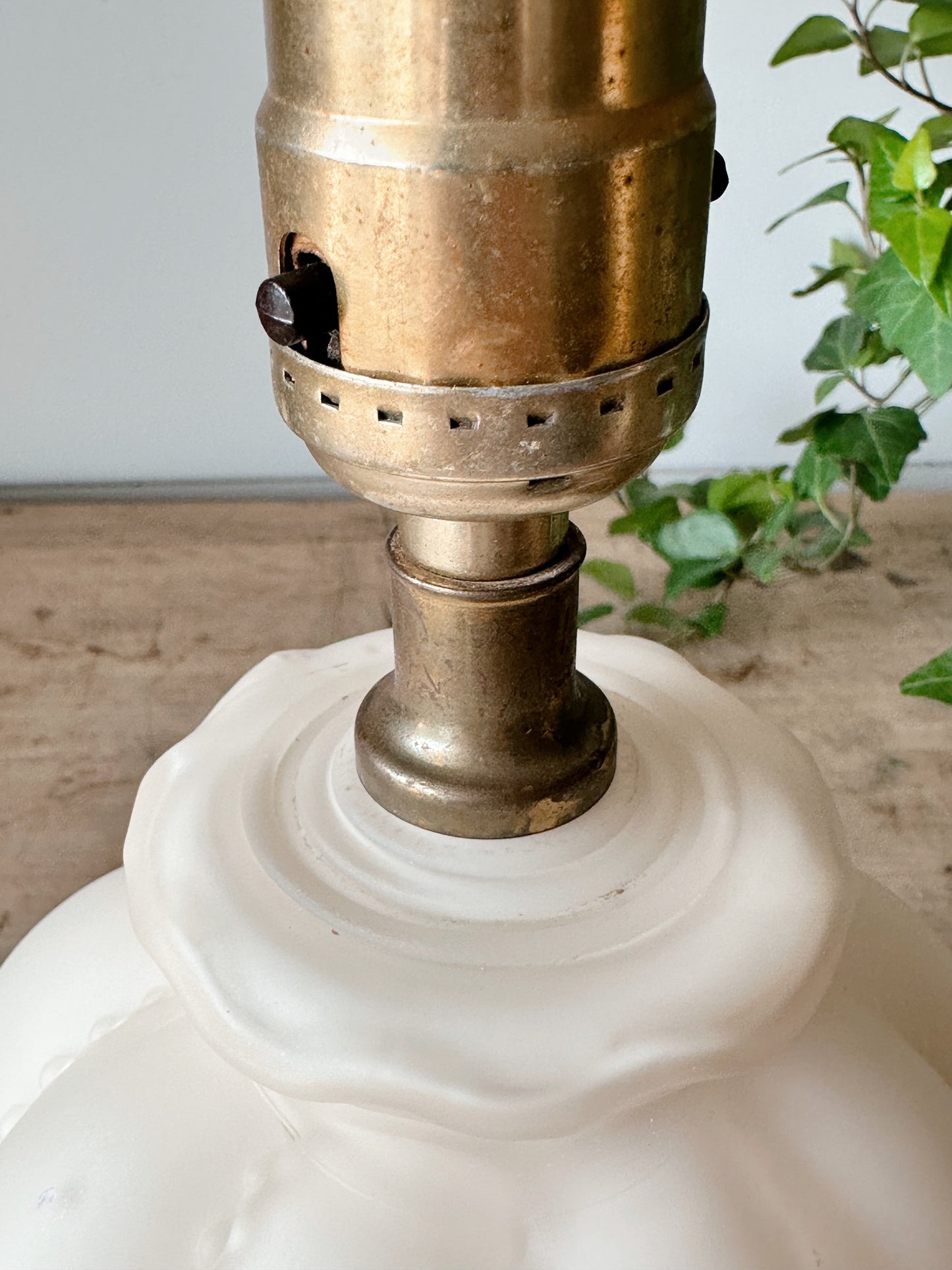 Vintage Glass Lamp with Hand Painted Bow Details