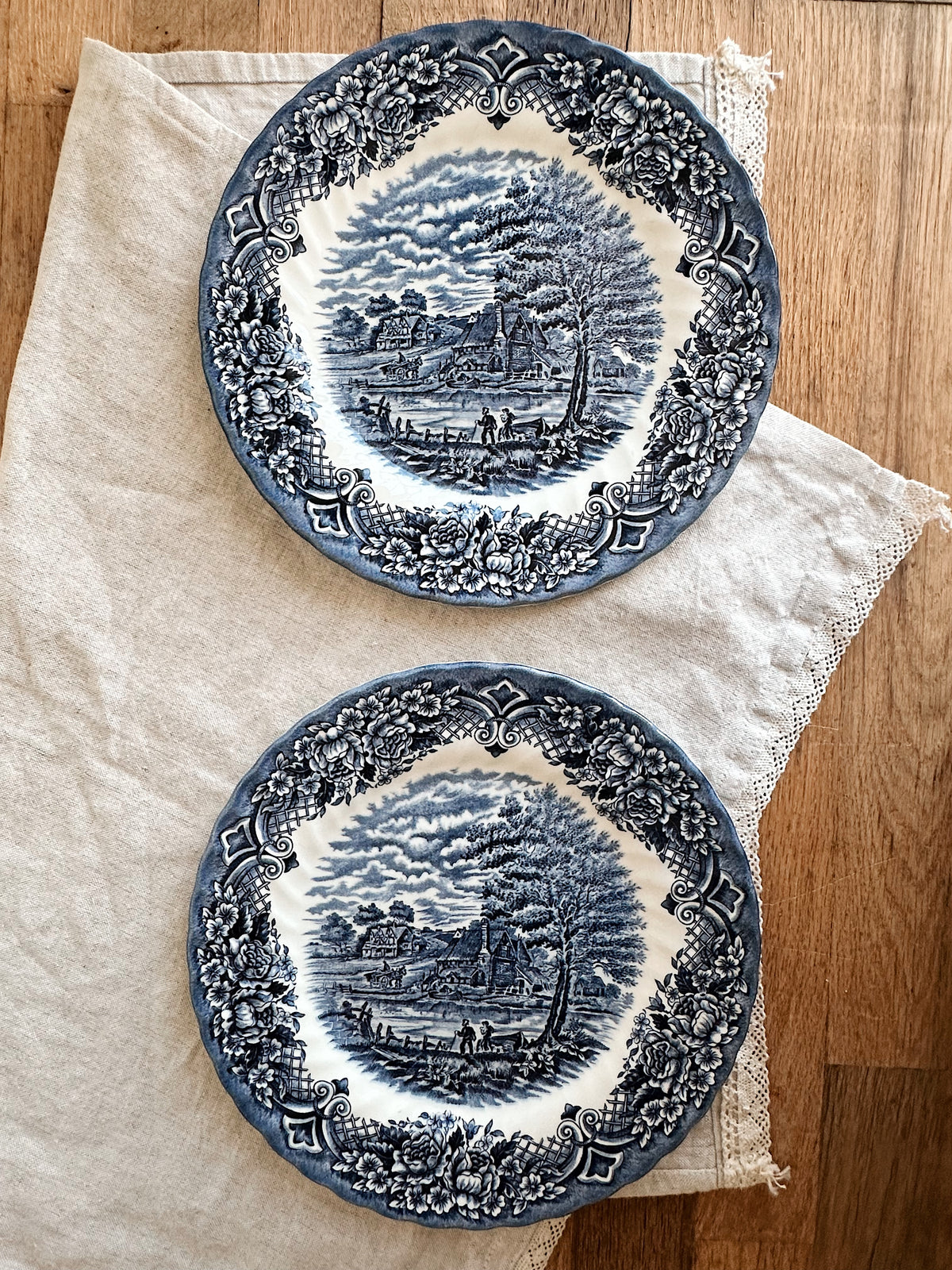 Pair of Vintage Royal Staffordshire Blue & White Transferware Dinner Plates