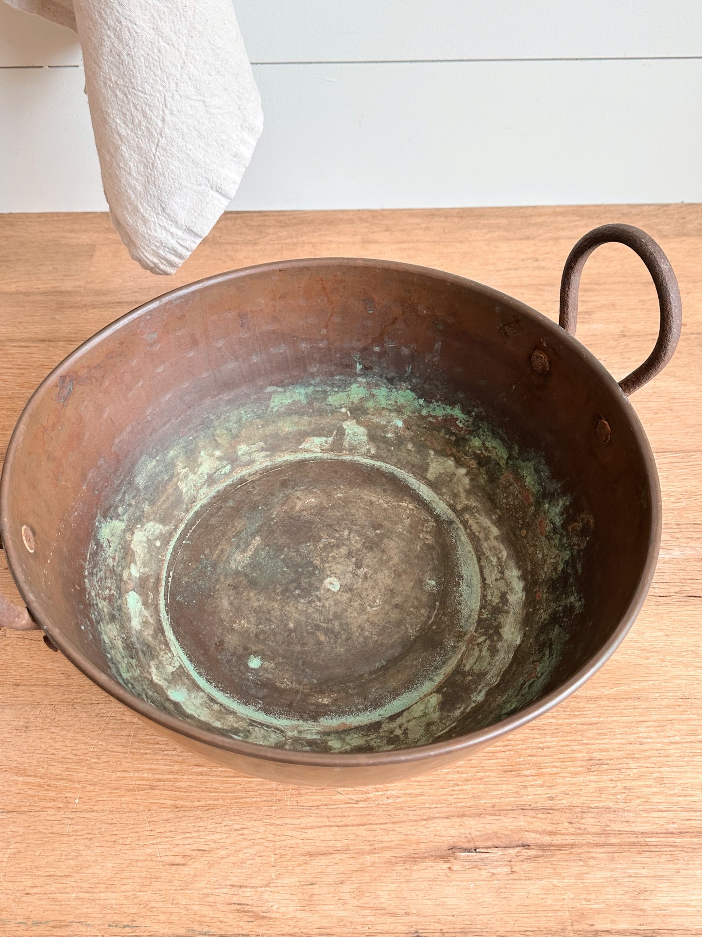 Antique Copper Mixing Bowl with Wrought Iron Handles, c. 1900
