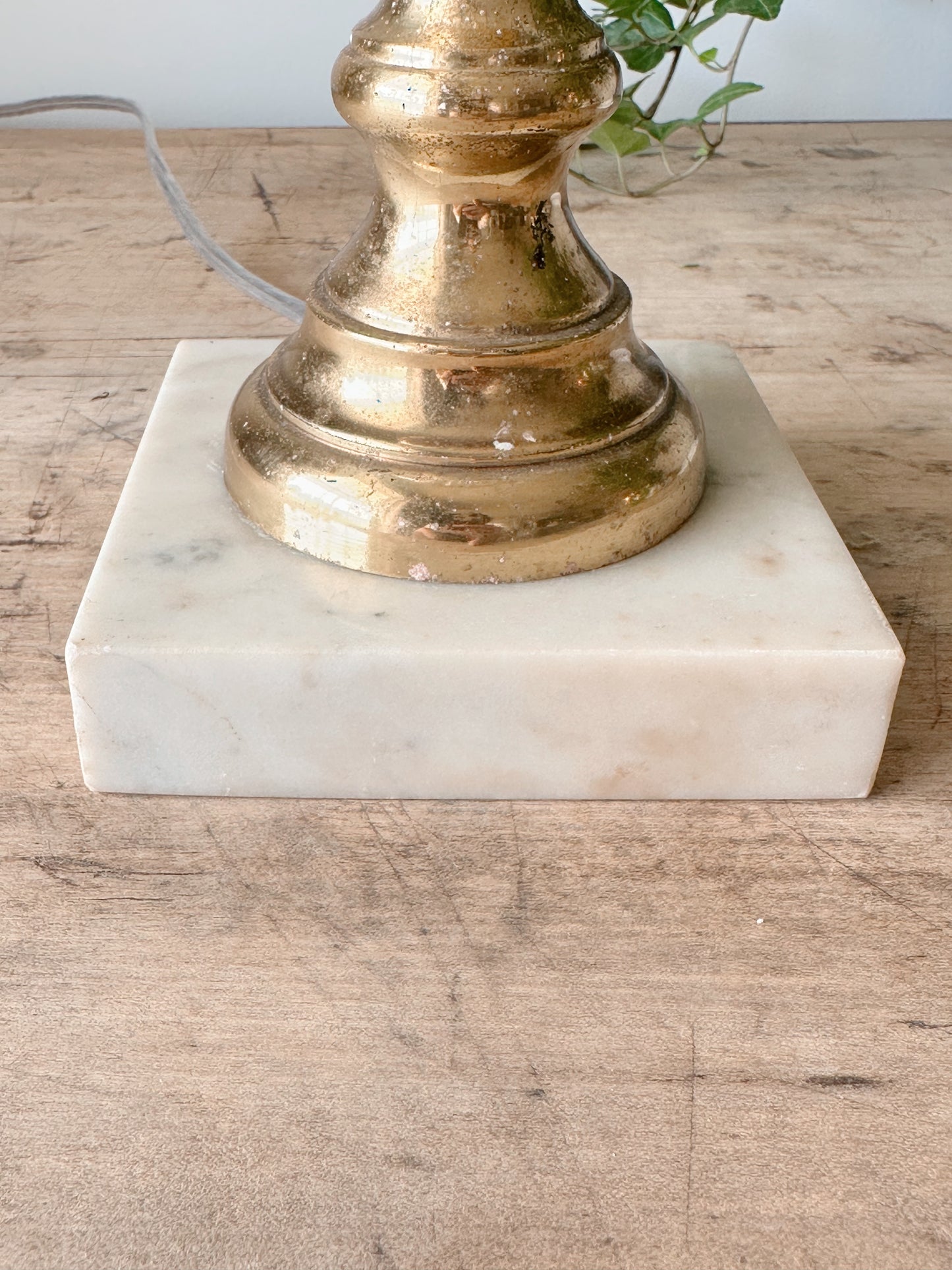 Vintage Blown Glass, Brass & Marble Lamp