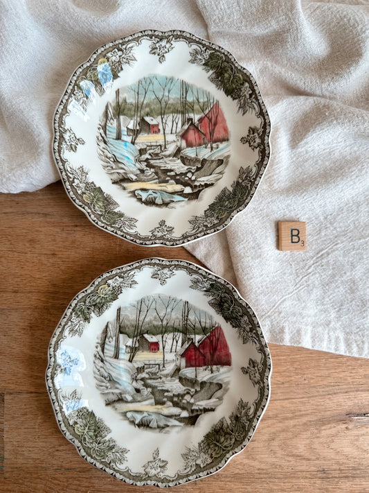 Pair of Johnson Brothers Transferware Saucers