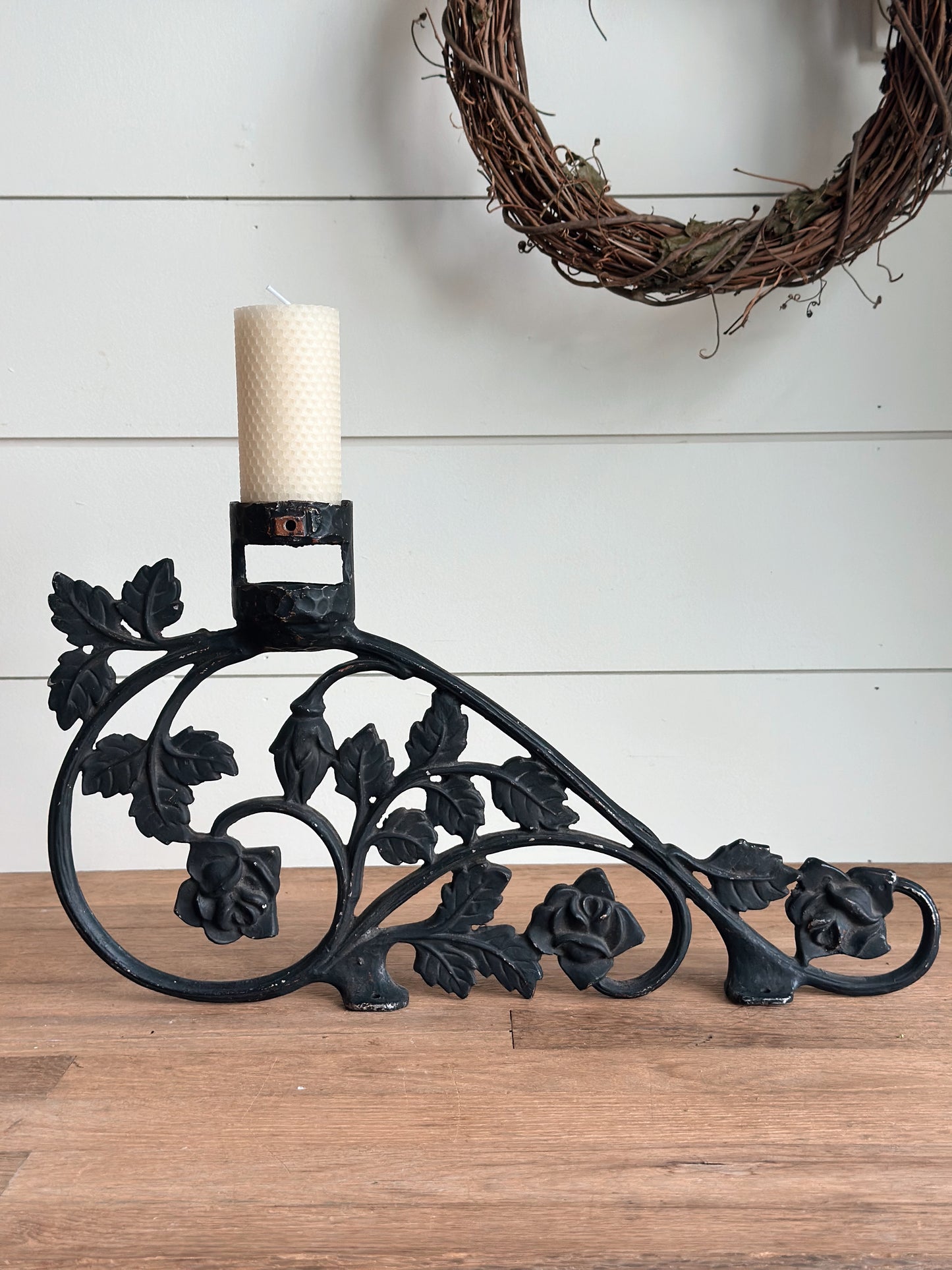 Repurposed Vintage Candle Holder with Beeswax Candle