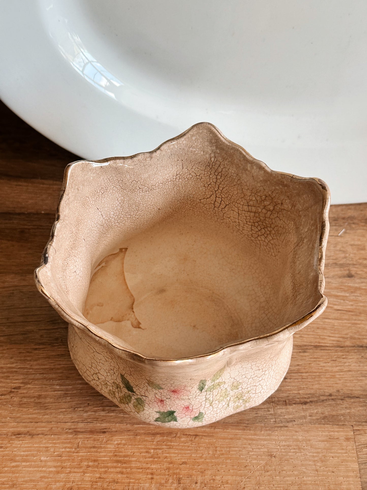 Antique Stained Coronet Bone China Vessel, Staffordshire England