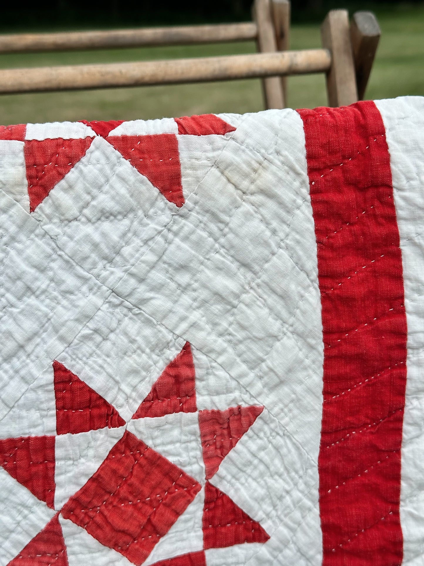 Vintage Red & White Ohio Star Lap Quilt