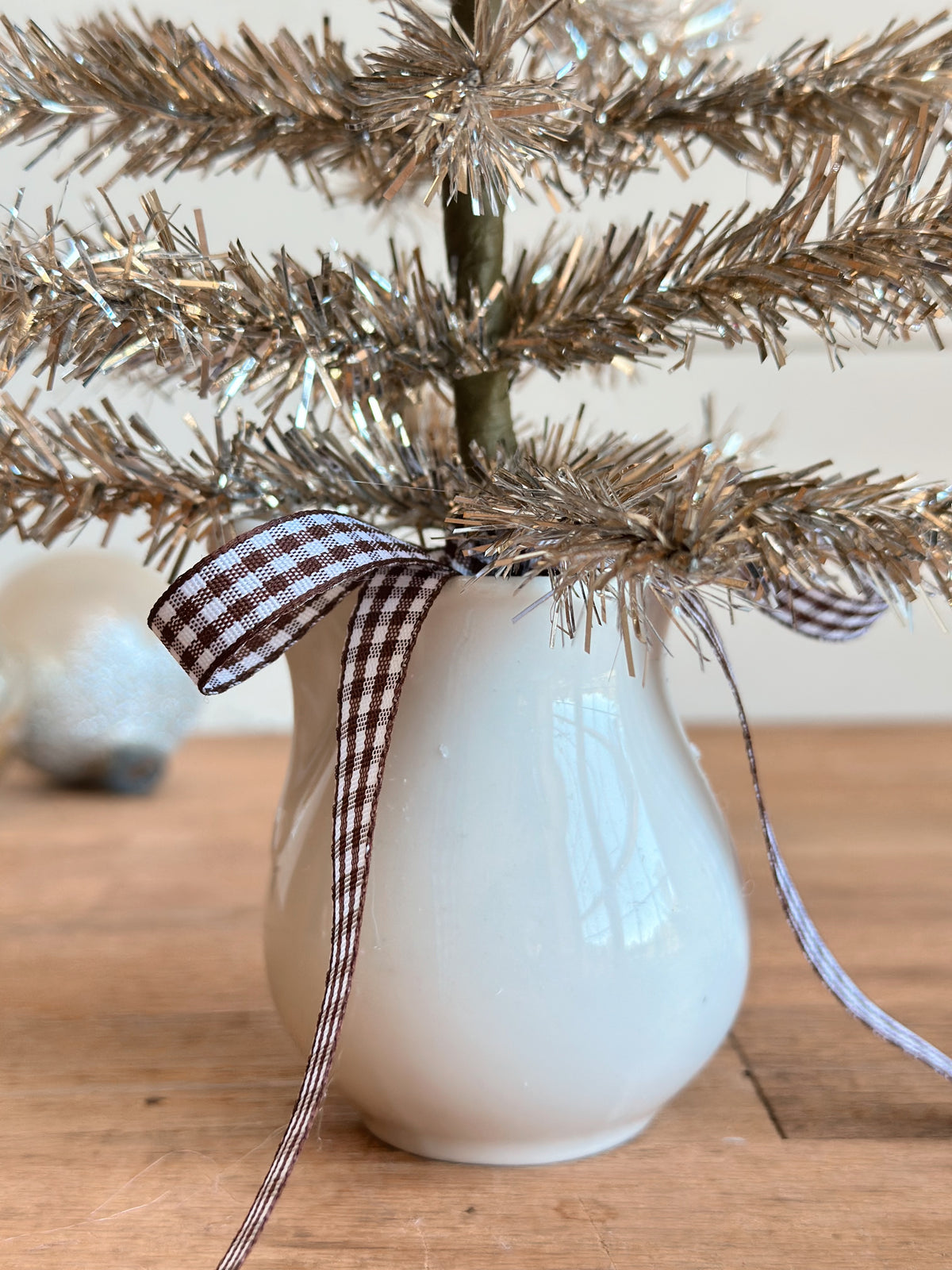 Vintage Stoneware Creamer Tinsel Tree