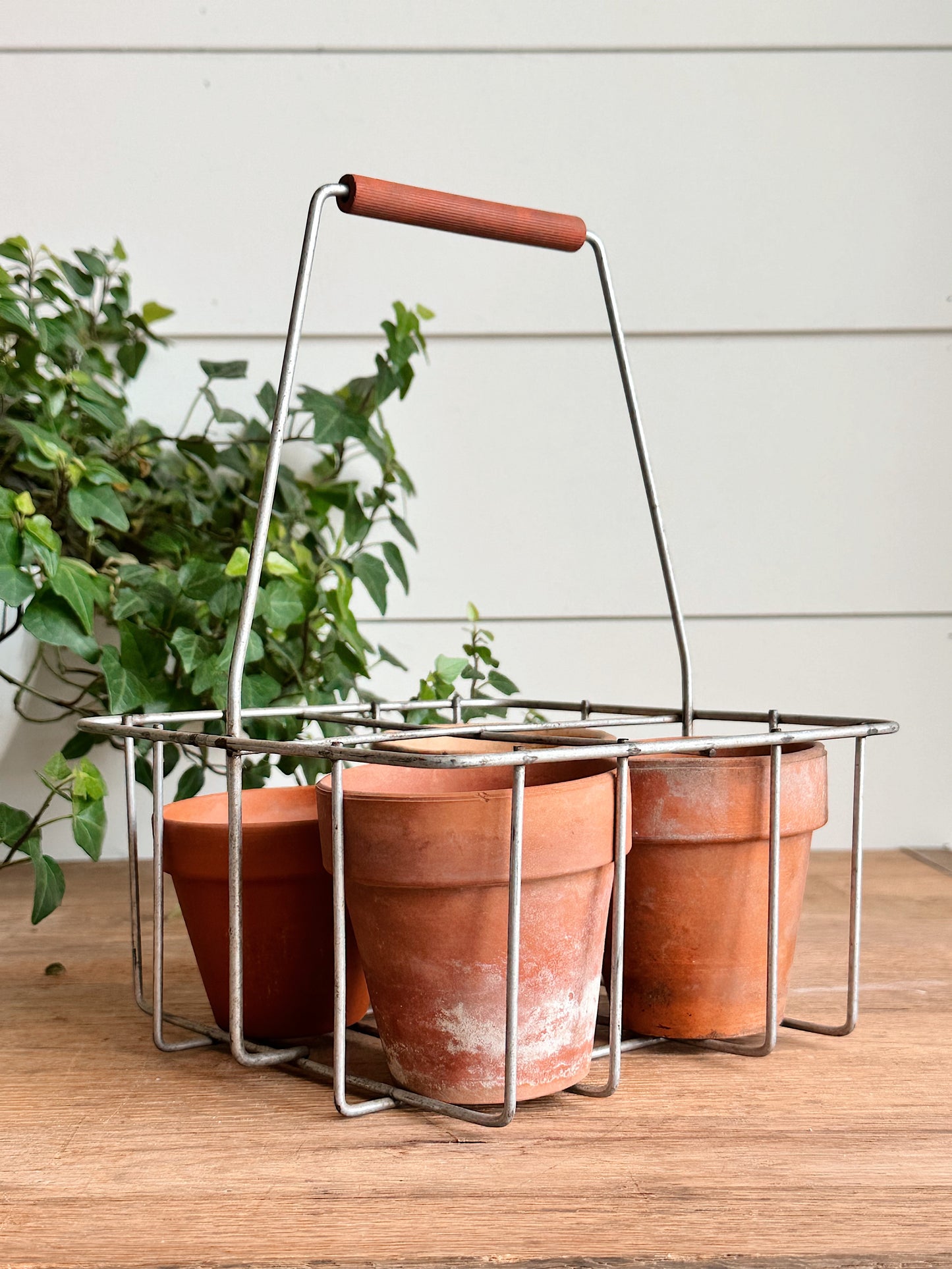 Vintage Wire Bottle Carrier & Pots