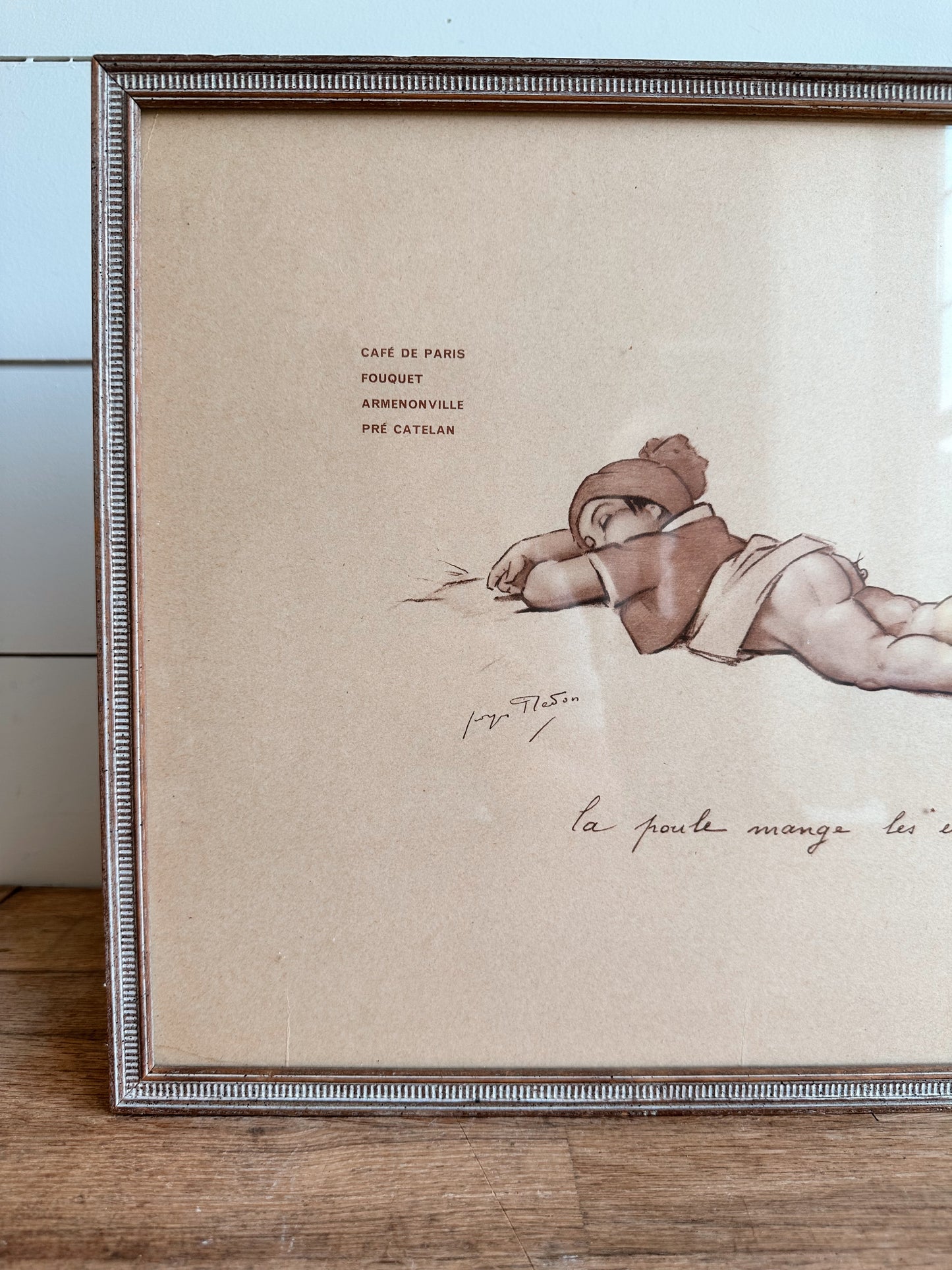 Vintage French Artist Jules Georges Redon Print, The Hen Eats the Snails